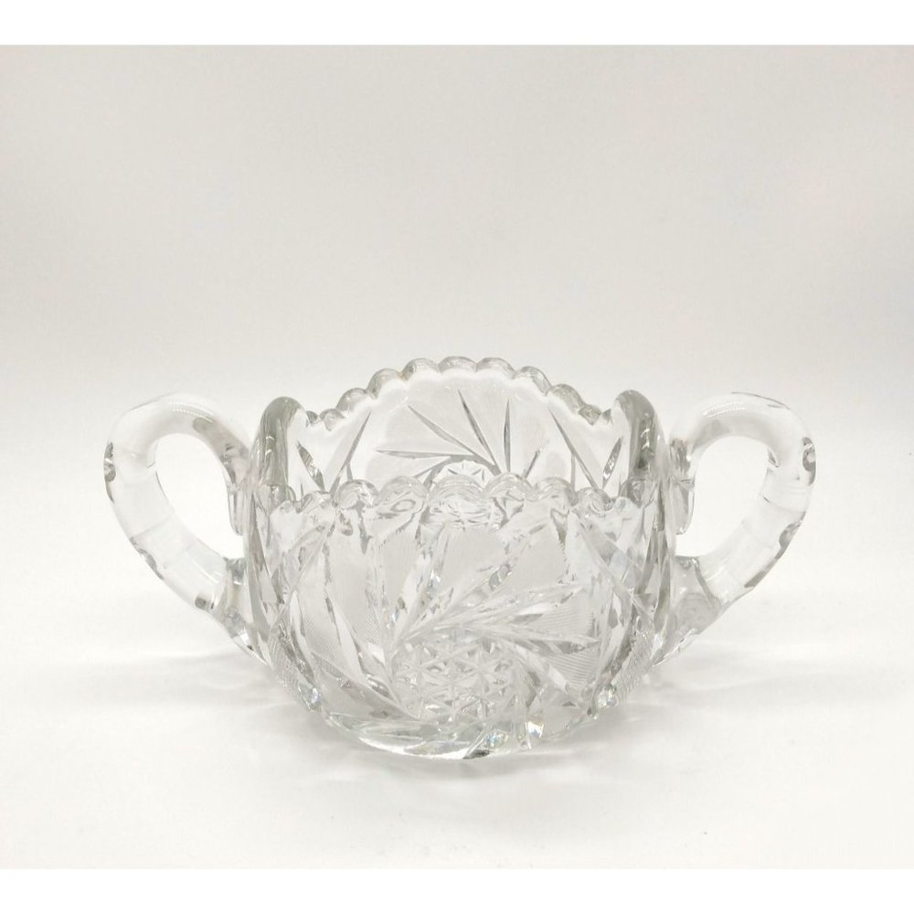 Antique American Brilliant Cut Crystal Hobstar Double Handled Sugar Bowl